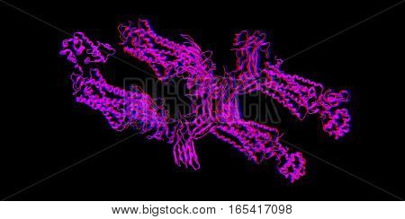 Molecular structure of rhodopsin (anaglyph)- is a light sensitive receptor protein 3D rendering