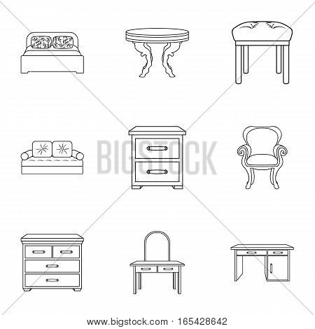 Furniture and home interior set icons in outline design. Big collection of furniture and home interior vector symbol stock illustration