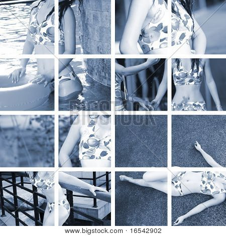 il concetto di estate di scena sull'insieme della ragazza bikini.