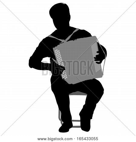 Silhouette musician, accordion player on white background, vector illustration.