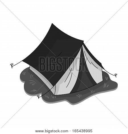 Yellow tent icon in monochrome design isolated on white background. Family holiday symbol stock vector illustration.