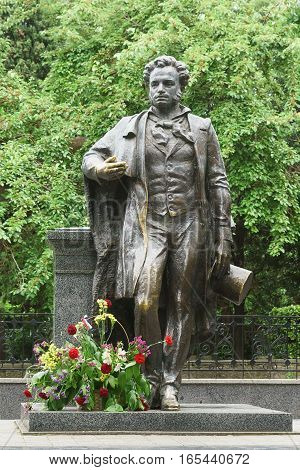 YALTA CRIMEA RUSSIA - JUNE 08 2016: a monument to Russian poet and writer Alexander Pushkin