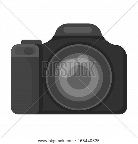 Digital camera icon in monochrome design isolated on white background. Rest and travel symbol stock vector illustration.