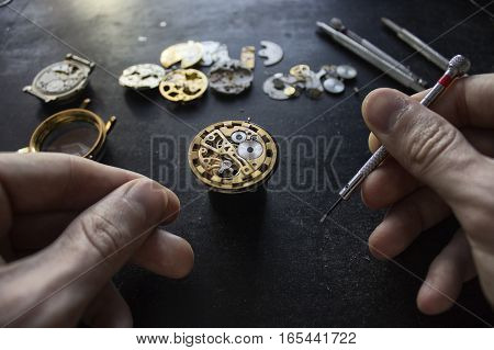 The procces of watch repair with special tools