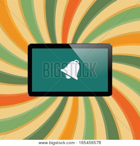 Digital tablet with shiny sensor screen on abstract swirl colorful lines retro background. Electronic smart device. Mobile gadget. Vector illustration