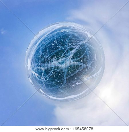 The Crack Baikal Ice. Spherical Panorama Of Little Planet