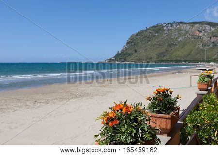 View of Terracina beach in May Lazio, Italy.