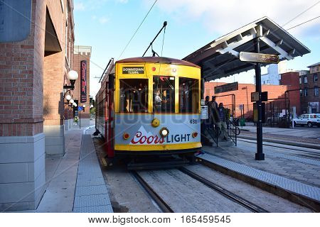 Tampa, Florida - Usa - January 07, 2016 :  Streetcar In Ybor City