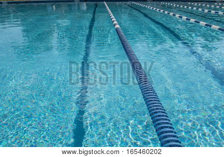 Swimming lanes in a pool, no people.