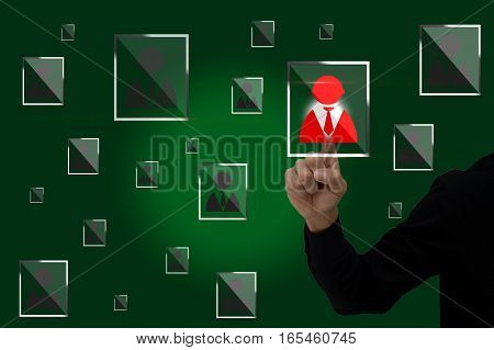 internet of things marketing concept business owner use augmented reality application technology to pick up or manage a human resource in the company