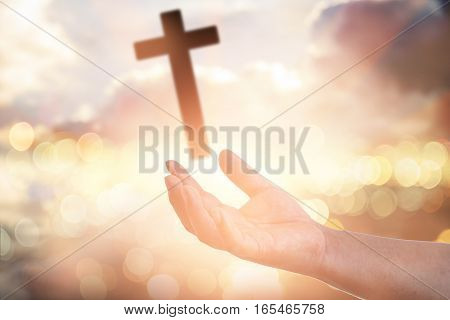Human hands open palm up worship. Eucharist Therapy Bless God Helping Repent Catholic Easter Lent Mind Pray. Christian concept background.