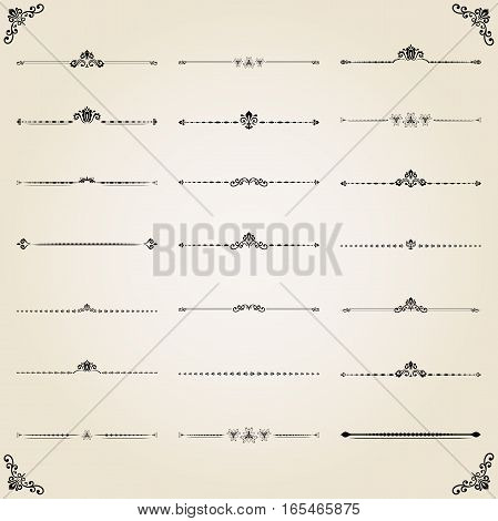 Vintage set of decorative elements. Horizontal separators in the frame. Collection of different ornaments. Classic patterns. Set of vintage patterns