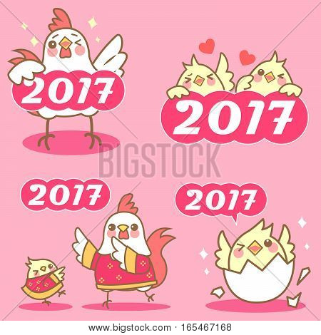 cartoon chicken with happy chinese new year