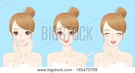 beauty cartoon skincare woman do different actions