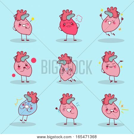 cute cartoon heart is do different emotion