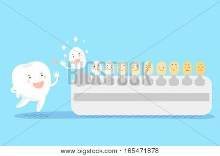 cute cartoon tooth high five with tooth color palette