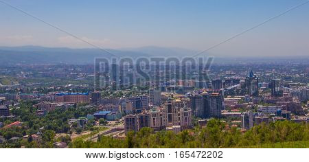 Almaty city view from Koktobe hill Kazakhstan summer