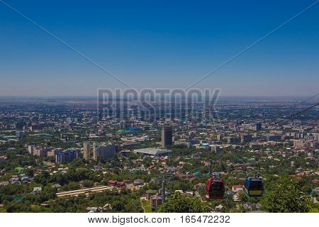 Almaty City View From Koktobe Hill And Cabin Of Cable Car, Kazakhstan