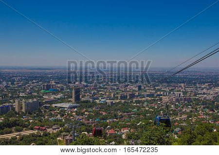 Almaty City View From Koktobe Hill And Cabin Of Cable Car, Kazakhstan