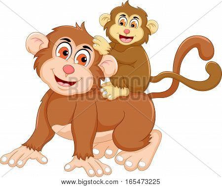 funny monkey cartoon posing with her baby