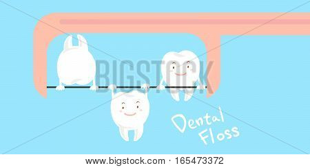 cute cartoon tooth playing with dental floss