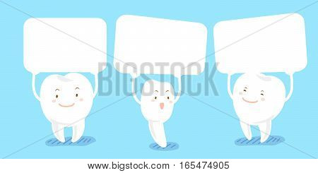 cute cartoon tooth smile happily and take billboard