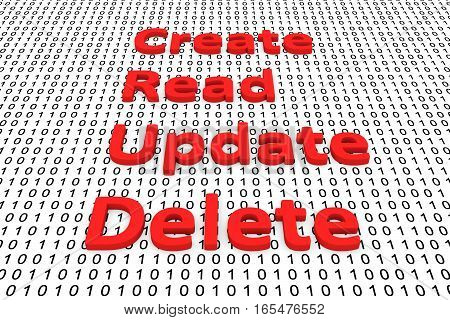 create read update delete binary code 3D illustration