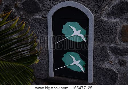 Letter Box Tropical reunion Island Green White Bird Exotic