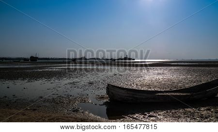 Panorama of Berbera port and beach with boats Somalia