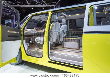 DETROIT MI/USA - JANUARY 12 2017: A Volkswagen I.D. BUZZ Concept car at the North American International Auto Show (NAIAS).