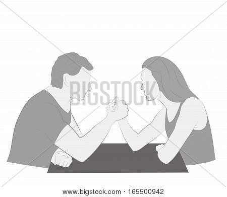 Men vs. women. arm wrestling. vector illustration