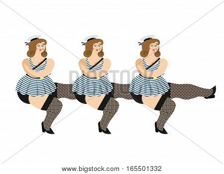 Beautiful Girl In Sailor Uniform Dance Whit Cap Sailors. February 23. National Army Holiday In Russi
