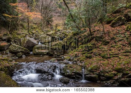Beautiful in nature the Akame 48 waterfalls in autumn Mie Prefecture Japan