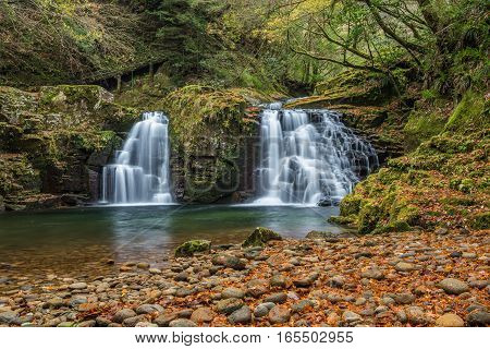 Beautiful in nature the Akame 48 waterfalls in autumn Mie Prefecture Japan