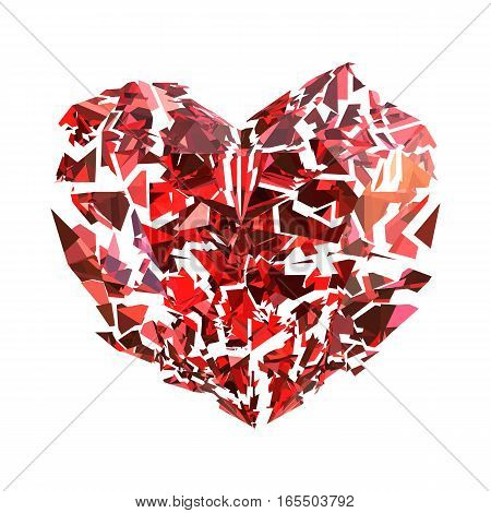 Isolated broken red ruby heart on white