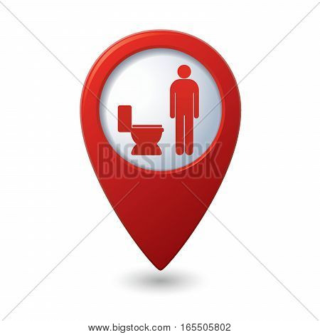 Red map pointer with restroom icon, man. WC icon