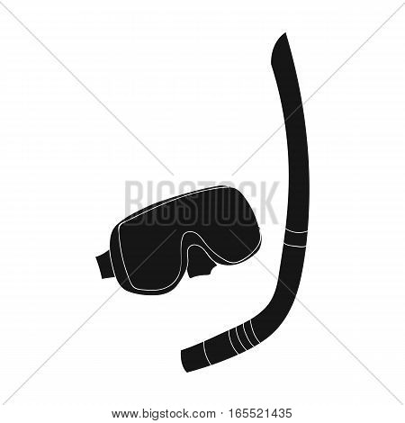 Mask and tube for diving icon in black design isolated on white background. Family holiday symbol stock vector illustration.