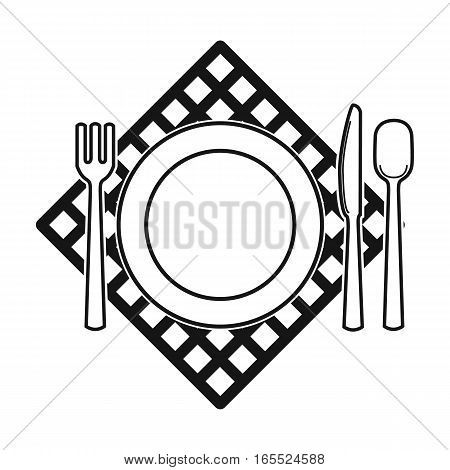 Picnic served table icon in black design isolated on white background. Picnic symbol stock vector illustration.