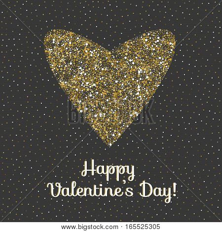 Heart made of sparkling confetti on blackboard. Happy valentines day card template. Vector illustration.