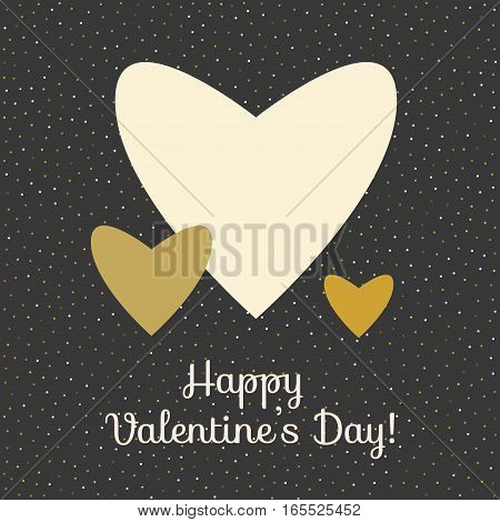 Three vector hearts in gold colors on black background. Happy valentines day card template