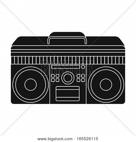 Boombox icon in black design isolated on white background. Hipster style symbol stock vector illustration.