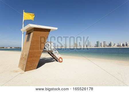 Lifeguard station at the Al Mamzar beach in Dubai. United Arab Emirates Middle East