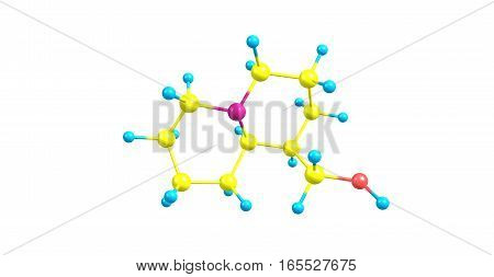 Lupinine is a bitter tasting quinolizidine alkaloid present in Lupinus species - lupins plants of the family Fabaceae. 3d illustration