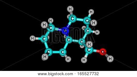 Lupinine is a bitter tasting quinolizidine alkaloid present in Lupinus species - lupins plants of the family Fabaceae. 3d illustration
