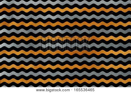 Golden And Silver Wavy Striped Background.