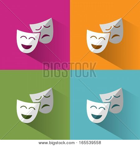 Masks icon with shadow on backgrounds of different colors illustration