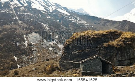 hut on MBC (Machapuchare base camp) along the way to Annapurna base camp Nepal