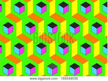 Abstraktsiya.Zigzag and the cube.Geometric  pattern. Color Image.