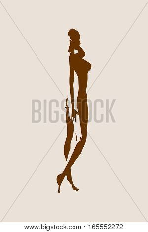 Sexy women silhouettes. Fashion mannequin isolated. Female figure posing. Side view