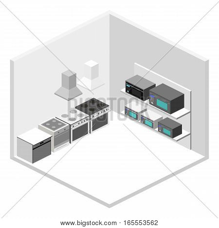 Isometric Flat 3D Concept Vector Cutaway Interior Household Equipment Store